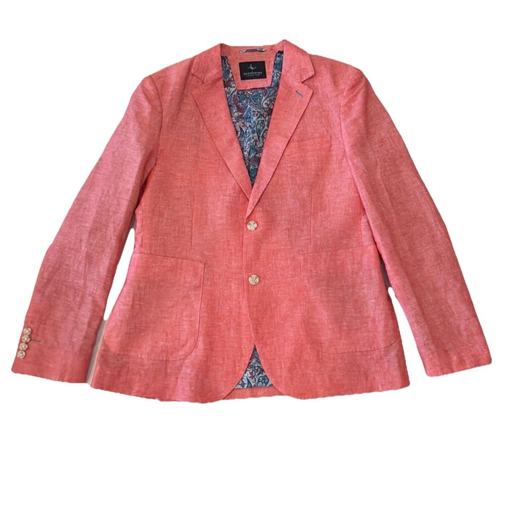 Tailorbyrd Mens 42R Linen Blend Sport Coat Jacket Red Costal New England